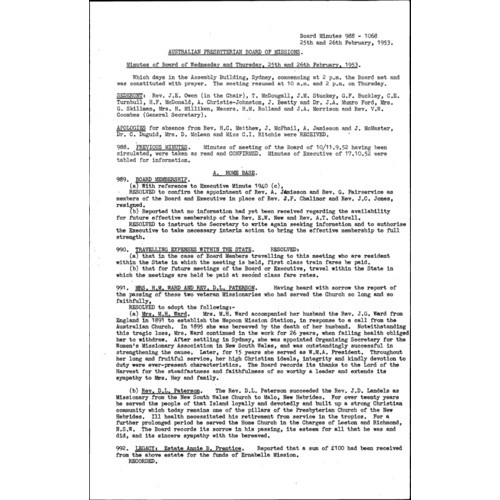 Board of Missions - Minutes