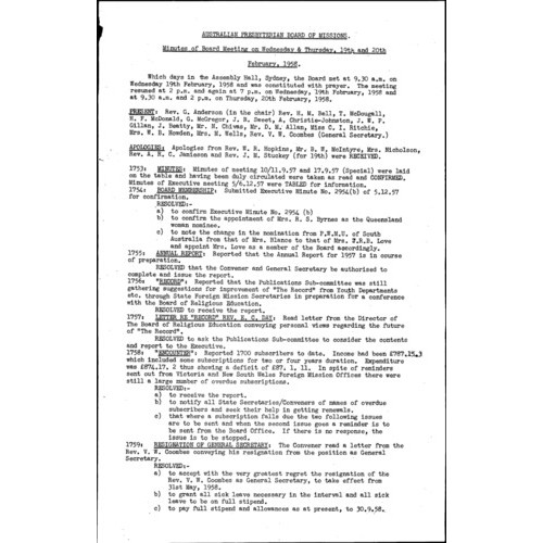 Board of Missions - Minutes
