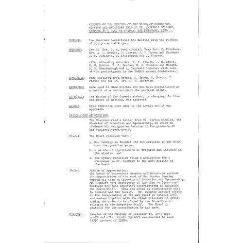 Board of Missions - Minutes