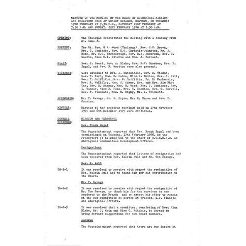 Board of Missions - Minutes