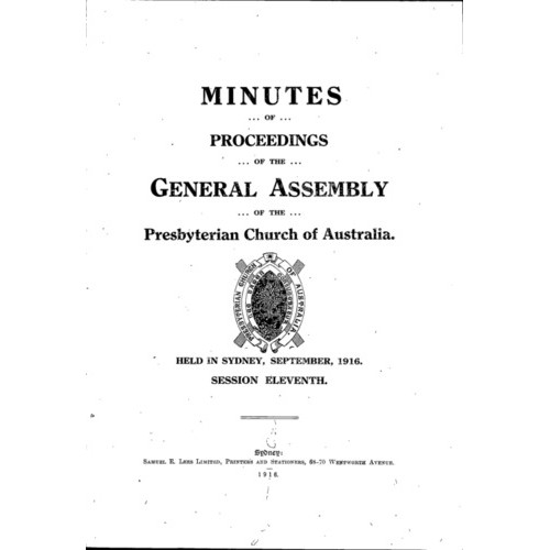 Minutes of the Proceedings of the General Assembly of the Presbyterian Church of Australia