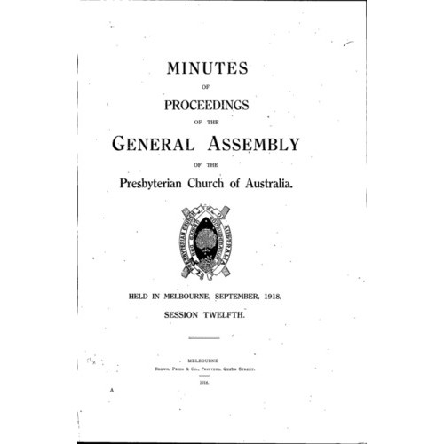 Minutes of the Proceedings of the General Assembly of the Presbyterian Church of Australia