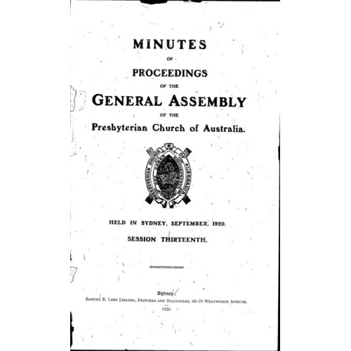 Minutes of the Proceedings of the General Assembly of the Presbyterian Church of Australia