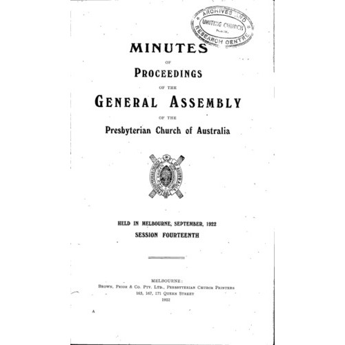 Minutes of the Proceedings of the General Assembly of the Presbyterian Church of Australia
