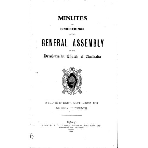 Minutes of the Proceedings of the General Assembly of the Presbyterian Church of Australia