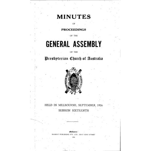 Minutes of the Proceedings of the General Assembly of the Presbyterian Church of Australia