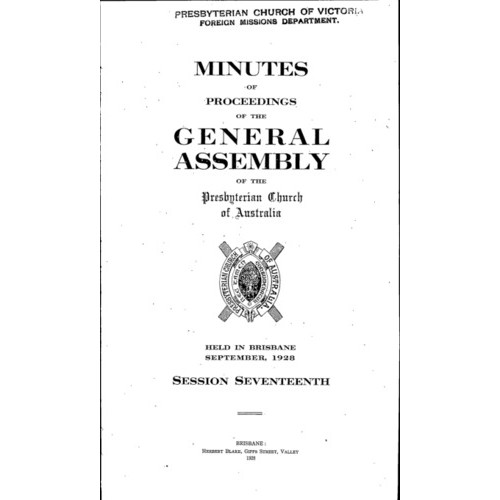 Minutes of the Proceedings of the General Assembly of the Presbyterian Church of Australia