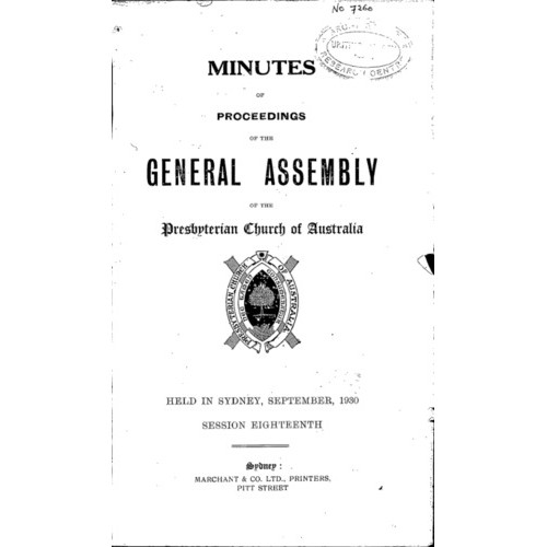 Minutes of the Proceedings of the General Assembly of the Presbyterian Church of Australia