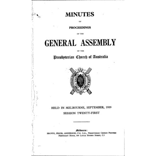 Minutes of the Proceedings of the General Assembly of the Presbyterian Church of Australia