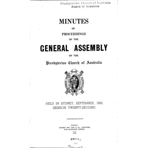 Minutes of the Proceedings of the General Assembly of the Presbyterian Church of Australia