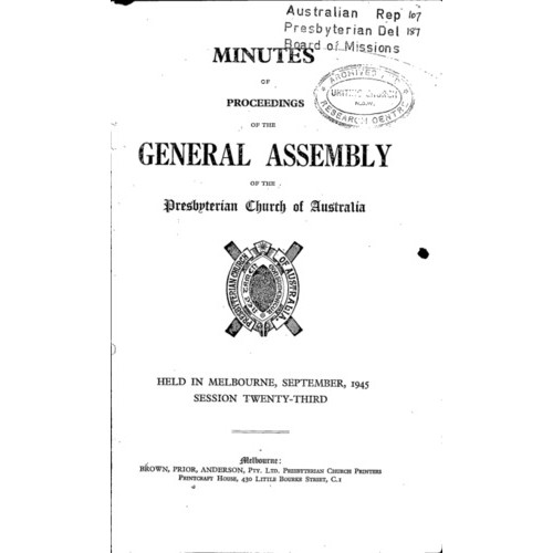Minutes of the Proceedings of the General Assembly of the Presbyterian Church of Australia