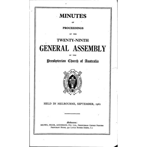 Minutes of the Proceedings of the General Assembly of the Presbyterian Church of Australia