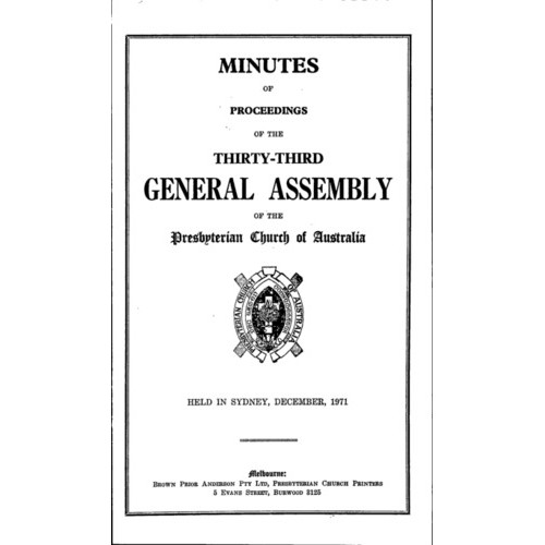 Minutes of the Proceedings of the General Assembly of the Presbyterian Church of Australia
