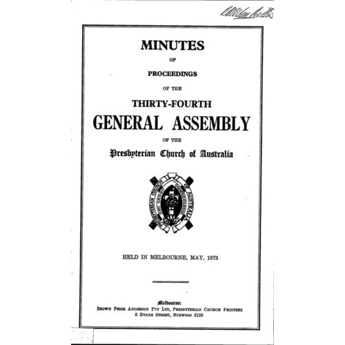 Minutes of the Proceedings of the General Assembly of the Presbyterian Church of Australia