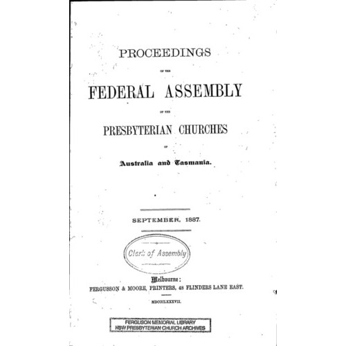 Presbyterian Church of Australia and Tasmania. Federal Assembly. Proceedings