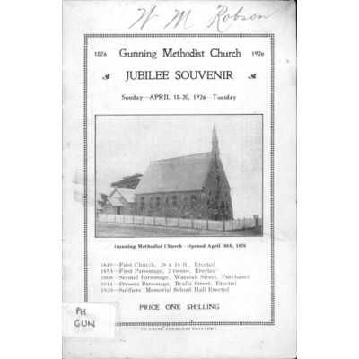 Gunning Methodist Church, 1876-1926; jubilee souvenir.
