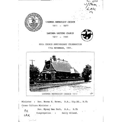 Lakemba Methodist Church 1911-1977, Lakemba Uniting Church 1977-1991: 80th church anniversary celebration 17th November, 1991.