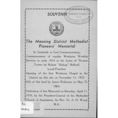 The Manning District Methodist Pioneers' Memorial.