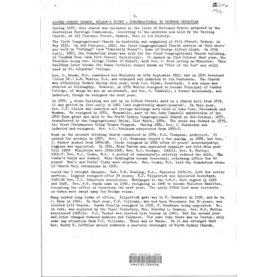 Alfred Street Church, Milsons Point : Congregational to Chinese Christian.