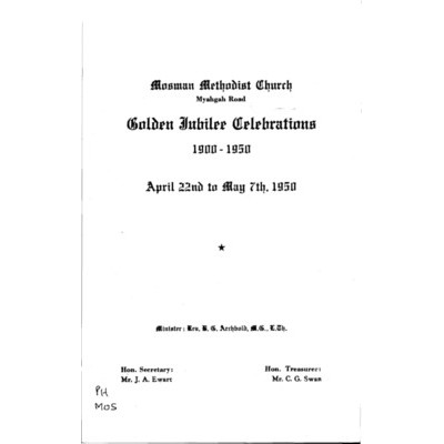 Mosman Methodist Church, Myahgah Road, golden jubilee celebrations 1900-1950.