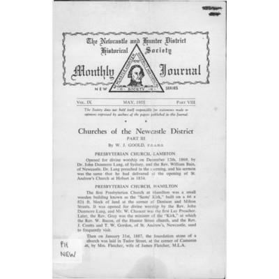 Monthly Journal, vol.9, part 8, May 1955. Churches of the Newcastle district.