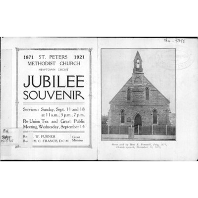 St. Peters Methodist Church, Newtown Circuit, jubilee souvenir 1871-1921