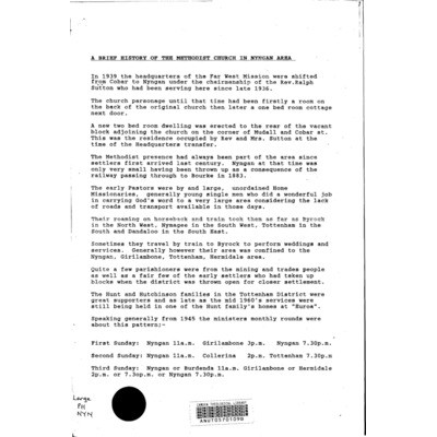 A Brief history of the Methodist Church in Nyngan area.