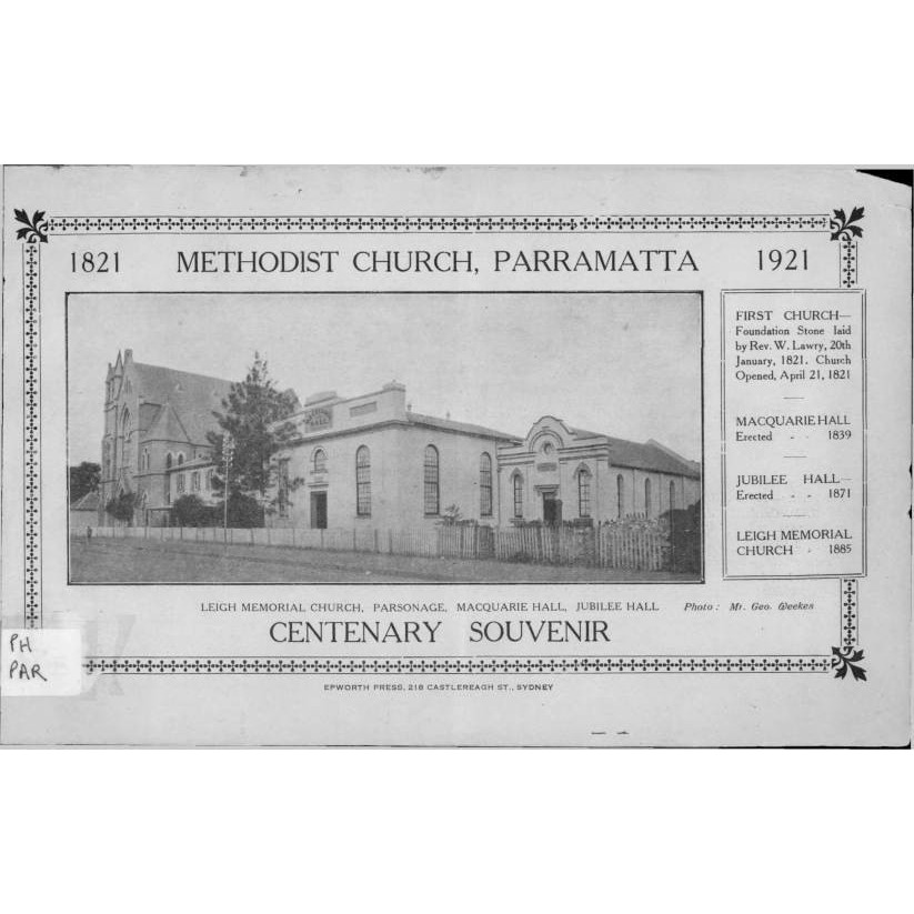 Methodist Church, Parramatta, 1821-1921; centenary souvenir.