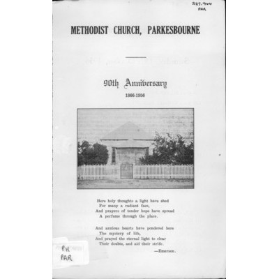 Methodist Church, Parkesbourne; 90th anniversary 1866-1956.