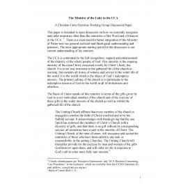 The ministry of laity in the UCA : a Christian Unity/Doctrine Working Group discussion paper