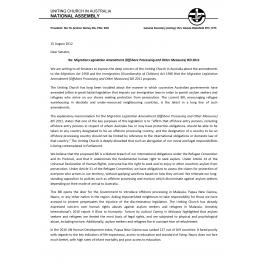 Letter to Senators re : Migration Legislation Amendment (Regional Processing and Other Measures) Bill 2012