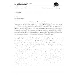 Letter to Minister Bowen re : Offshore Processing on Nauru & Manus Island