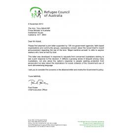 Letter to Mr. Abbott re : Term 'illegal maritime arrivals'