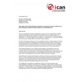 Open letter to Foreign Minister Bishop concerning the Vienna Conference on the Humanitarian Impact of Nuclear Weapons