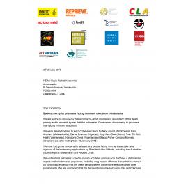 Letter to Indonesian Ambassador re : Seeking mercy for prisoners facing imminent execution in Indonesia