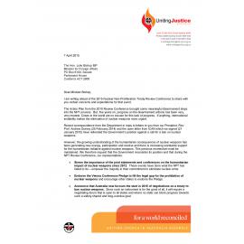 Letter to Foreign Minister Bishop re : 2015 Nuclear Non-Proliferation Treaty Review Conference