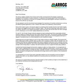 Letter to Prime Minister Abbott re : Carbon emissions