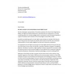 Letter to Foreign Minister Bishop re : Bid for election to the United Nations Human Rights Council