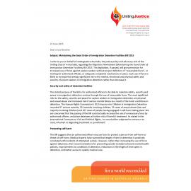 Letter to Cross-Benchers re : Maintaining the Good Order of Immigration Detention Facilities Bill 2015