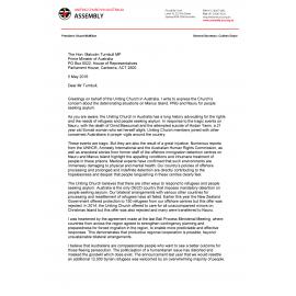 Letter to Prime Minister Turnbull re : Situation on Manus Isalnd, PNG and Nauru