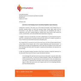 Letter from UnitingJustice re : Comments on the Packaging Impacts Consultation Regulation Impact Statement