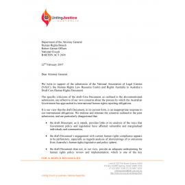 Letter to Attorney General Dept re : Australia's Draft Core Human Rights Document