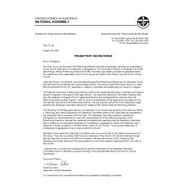 Letter from President Gregor Henderson re : Assembly of Confessing Congregations