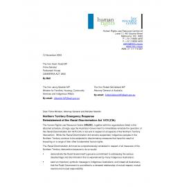 Letter to Prime Minister Rudd : Reinstatement of the Racial Discrimination Act 1975