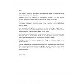 Draft Letter re : Stronger Futures Bill