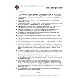 30th anniversary of the Uniting Church in Australia