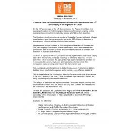 End Childhood Detention Coalition calls for immediate release of children in detention on 25th anniversary of the Rights of the Child