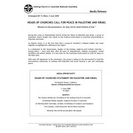 Heads of churches call for peace in Palestine and Israel