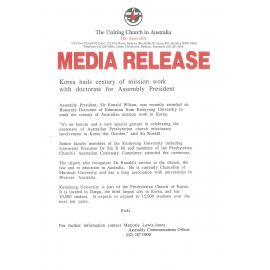 Korea hails century of mission work with doctorate for Assembly President