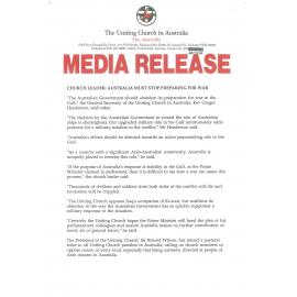 Church leader : Australia must stop preparing for war